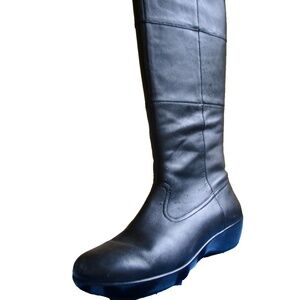 Dansko tall boots, low heel, patchwork leather, 39, good READ
